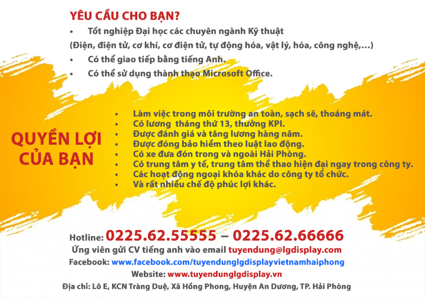 Kế hoạch hội thảo cơ hội việc làm và phỏng vấn trực tiếp của Cty LG Display Việt Nam