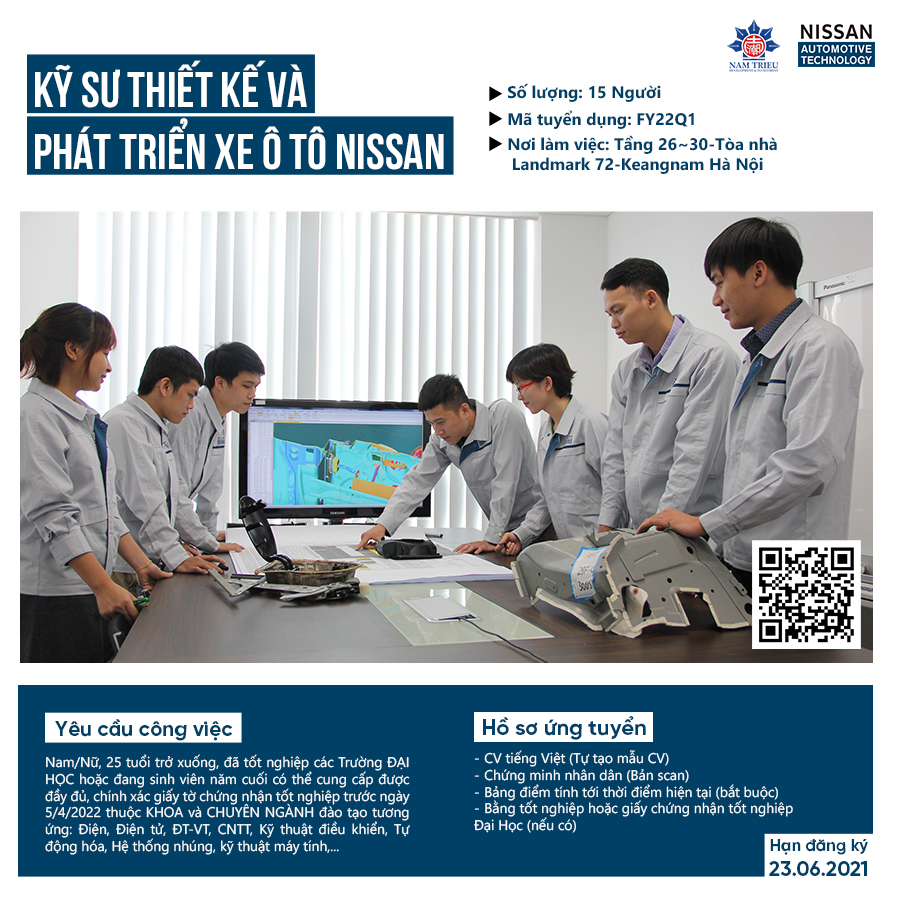 Thông báo tuyển dụng kỹ sư của Công ty TNHH Nissan Automotive Technology Việt Nam
