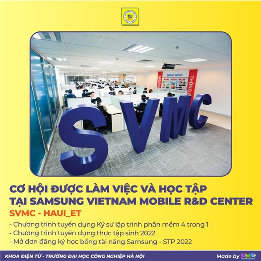 Cơ hội được tham gia làm việc, học tập và nhận học bổng tại Samsung Vietnam Mobile R&D Center (SVMC)