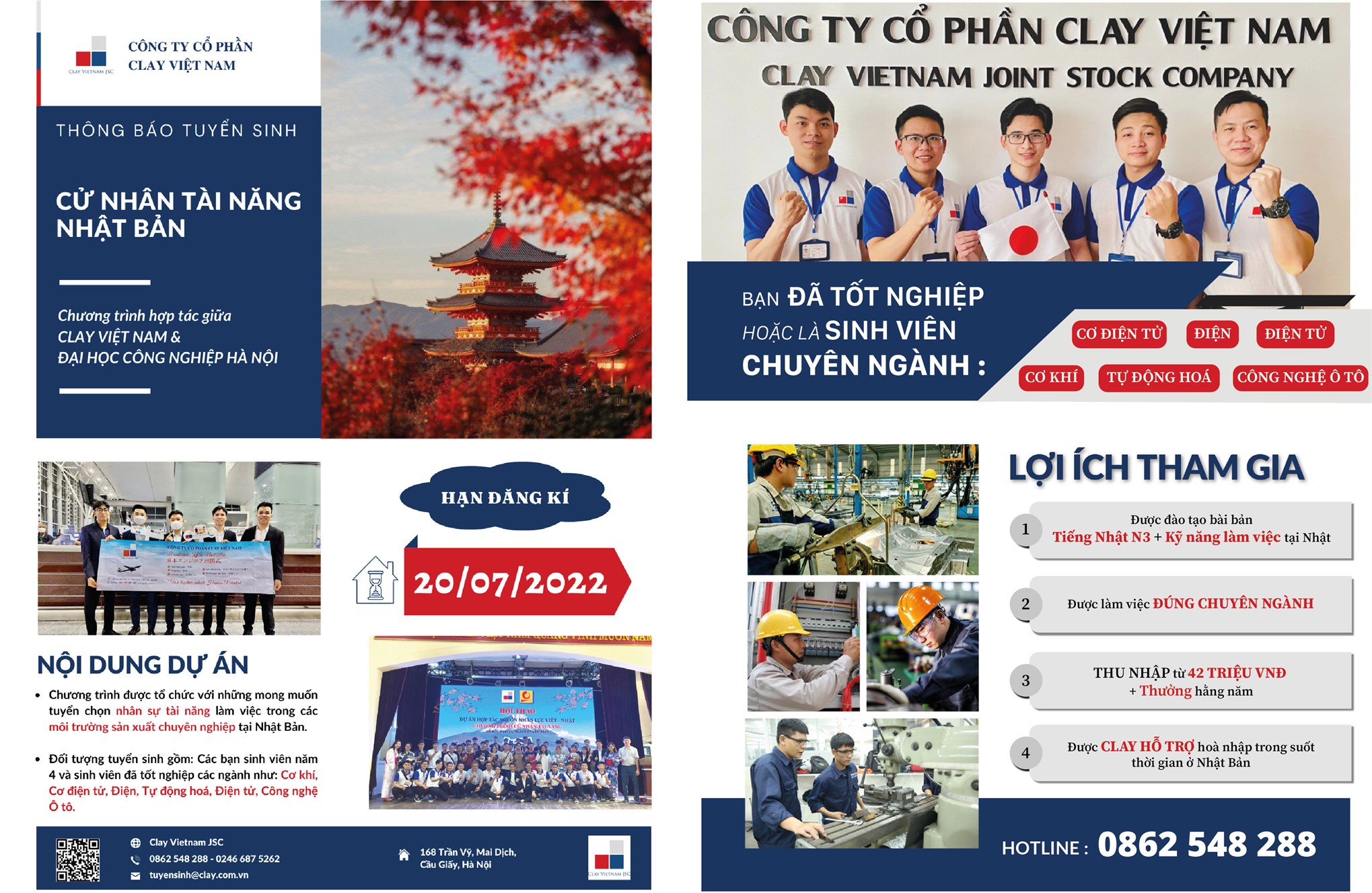 Chương trình tuyển sinh đào tạo lớp Cử nhân làm việc tại Nhật Bản của Công ty Clay Việt Nam