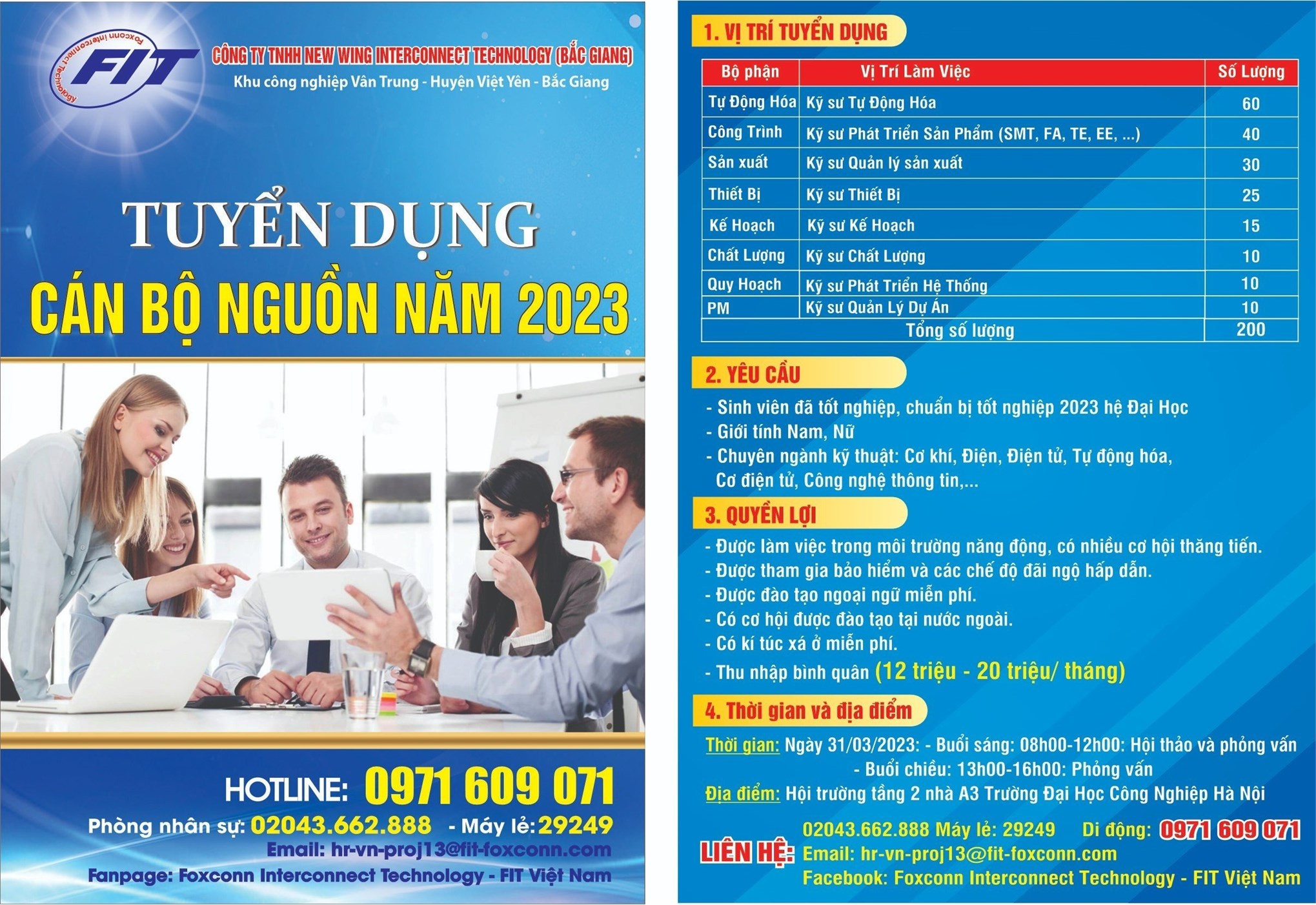 Kế hoạch tổ chức Hội thảo việc làm và tuyển dụng trực tiếp của Công ty TNHH New Wing Interconnect Technology (Bắc Giang)