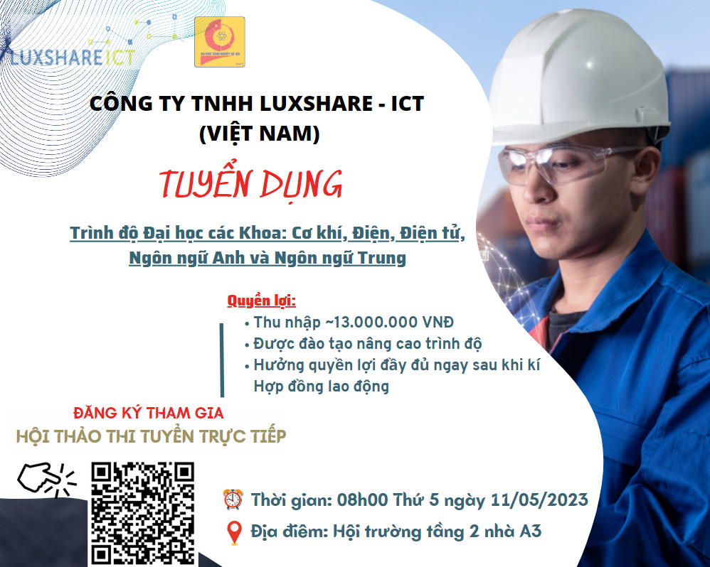 Hội thảo việc làm và tuyển dụng trực tiếp của Công ty TNHH Luxshare - ICT (Việt Nam) - Thứ 5, ngày 11/05/2023
