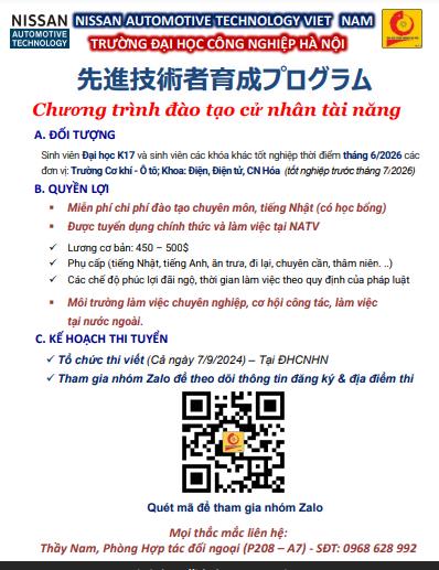 Chương trình tuyển sinh `Lớp Cử nhân tài năng Nissan – Đào tạo tiếng Nhật N3 – Khóa 2`